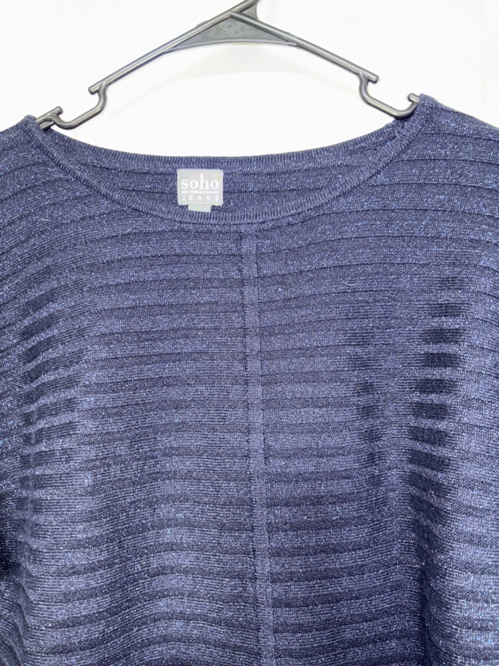 New York & Company Men's Navy Ribbed Crewneck Sweater with Subtle Sheen - Picture 8 of 8